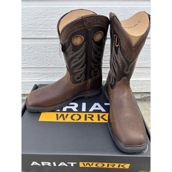 Ariat Groundwork Steel Toe Mens Sz 10.5 D Bitter Brown Wide Square Toe Work Boot main image 6
